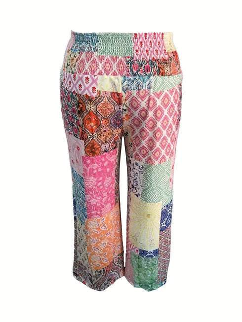 Plus Size Floral Printed Wide Leg Pants