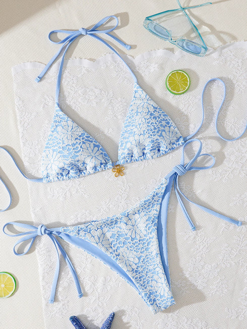 Floral Print Triangle Bikini Set with Brazilian Bottoms