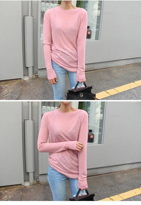 Casual Long Sleeve T-Shirt in Blue and Navy