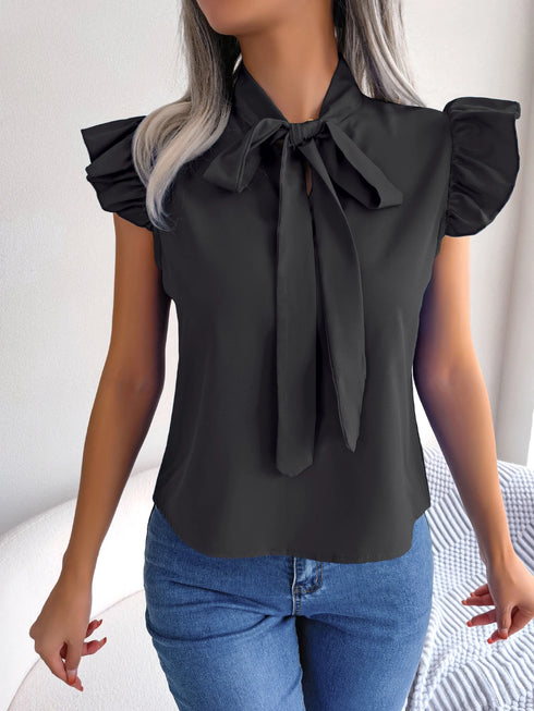 Women's Ruffle Short Sleeve Chiffon Blouse