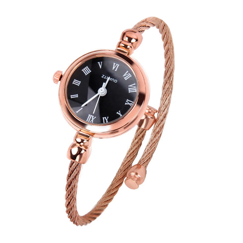 Luxury Silver Bangle Bracelet with Quartz Watch
