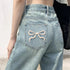 Girls Baggy Straight Leg Y2K Jeans with Bow Detail