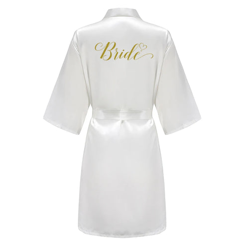 Team Bride Satin Robe with Black Letters