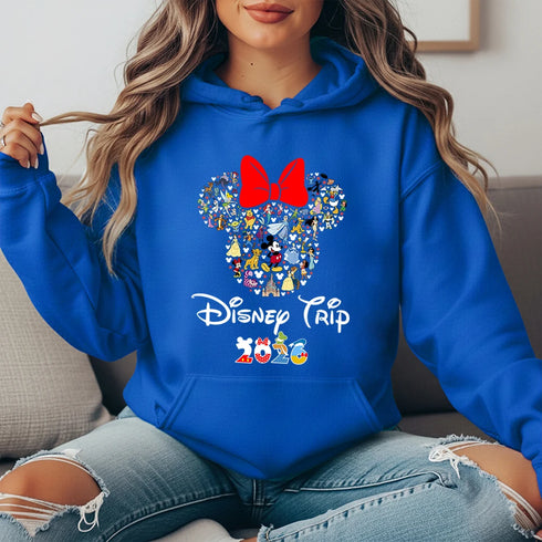 Disney Trip 2026 All Characters Print Adult Hoodie Women Winter Fleece Lined Warm Cozy Soft Casual Outerwear for Cold Weather
