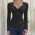 Y2K Slim Fit Brown Crop Top with Button Detail