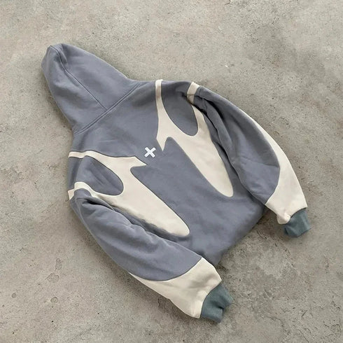 Geometric Pattern Zip-Up Hoodie in Grey