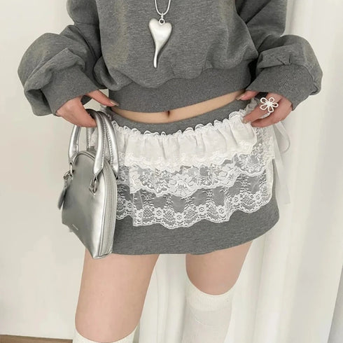 Women’s Y2K Lace Mini Layered Skirt