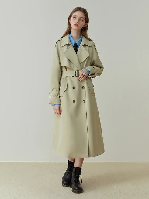 Classic Double-Breasted Mid-Length Trench Coat for Women