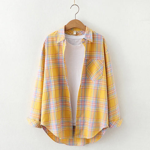 Plaid Flannel Shirt for Women - Casual Long Sleeve Top