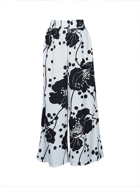 Plus Size Wide Leg Casual Trousers with Print Design