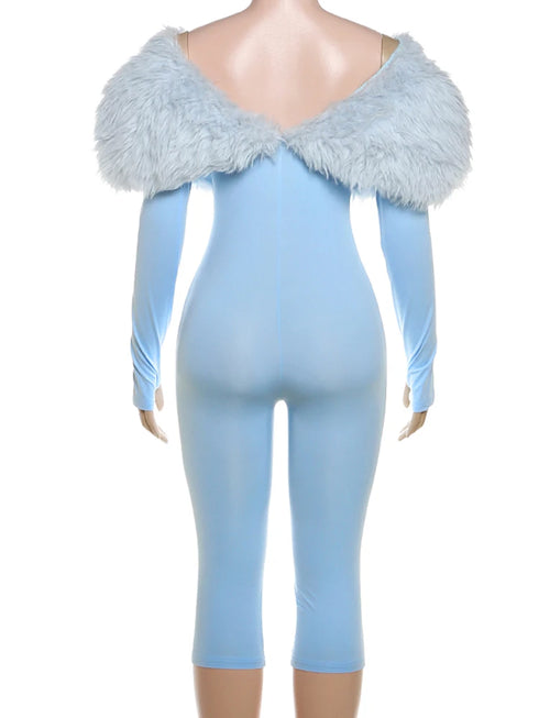 Furry Patchwork Backless Jumpsuit for Women