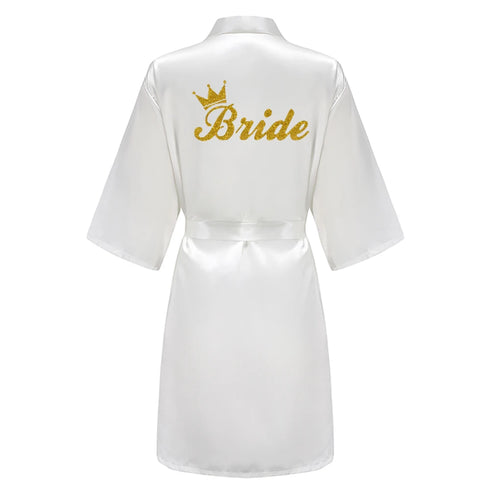 Team Bride Satin Robe with Black Letters