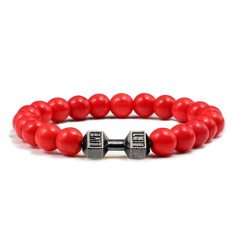 Natural Volcanic Stone Bracelet Men Matte Black Lava White Beads Fitness Jewelry