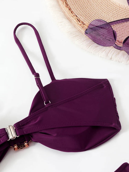 High Waist Bandeau Bikini Set in Purple