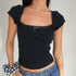 Y2K Vintage Baby Tee with Lace Trim - Summer Crop Top