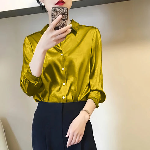 Elegant Satin Finish Long Sleeve Blouse for Women
