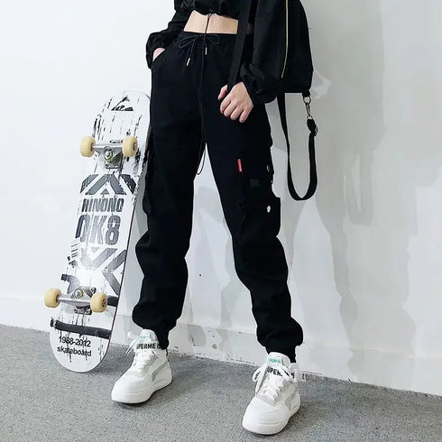Women's Black Cargo Pants with Pockets