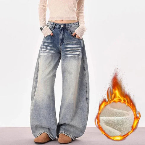 High Waist Thermal Baggy Jeans for Women