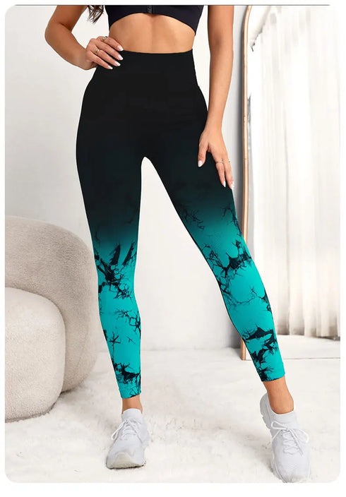 Seamless High Waist Push-Up Leggings in Tie Dye