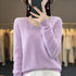 100% Merino Wool V-Neck Pullover Sweater for Women