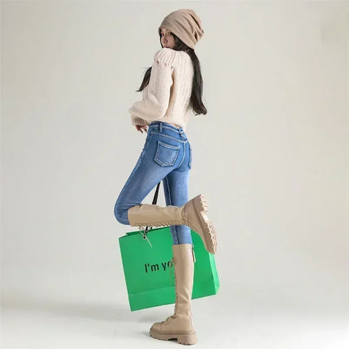 High Waist Thermal Denim Jeans for Women