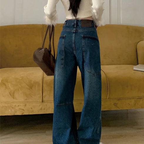 Women's High Waist Wide Leg Denim Jeans in Navy