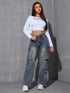 Women's High Waist Cargo Denim Pants with Pockets