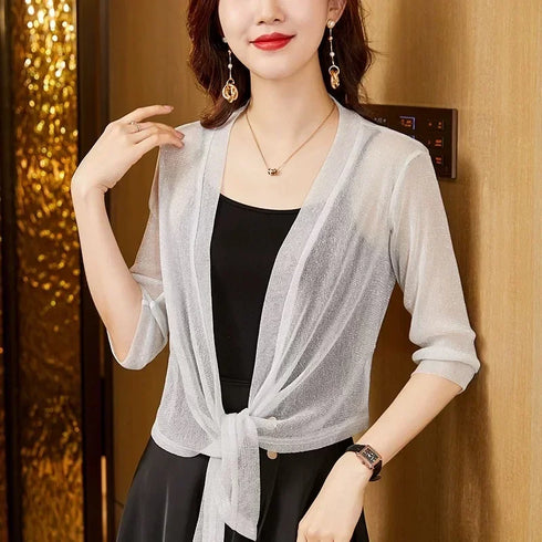 Trendy Lace Short Jacket with Half Sleeves