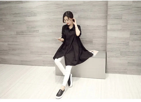 White Casual Oversized Blouses Women 2024 Autumn Korean Fashion Mid Length Winter Loose Long Sleeves Femal Blouses