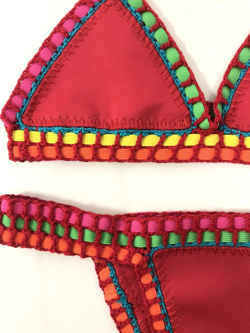 Women’s Boho Red Crochet Bikini Set