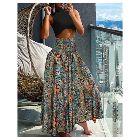 Floral Print Bohemian High Waist Skirt for Women