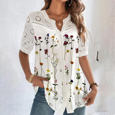 Elegant Lace Detail Short Sleeve Blouse for Women