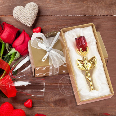 Crystal Glass Rose Flower in Box Mini Forever Red Gold Rose Gift for Girlfriend Wedding Guest Mother's Day
