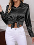 Elegant Turn-down Collar Button-front Satin Long Sleeve Women's Shirt for Daily Commute And Business Casual Wear