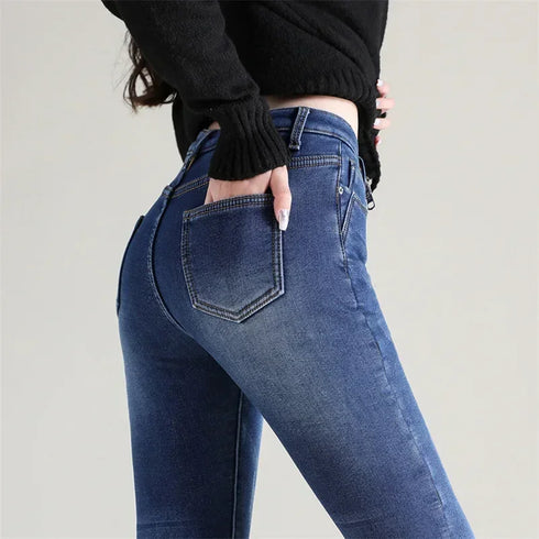 High Waist Thermal Jeans for Women - Warm Plush Denim