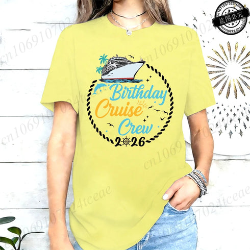 Birthday Crew 2026 Shirts,My Birthday Cruise Crew T-Shirts for Women,Family Party Tops Tees,Friends Cruise T-Shirts,short Sleeve
