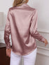 Elegant Turn-down Collar Button-front Satin Long Sleeve Women's Shirt for Daily Commute And Business Casual Wear