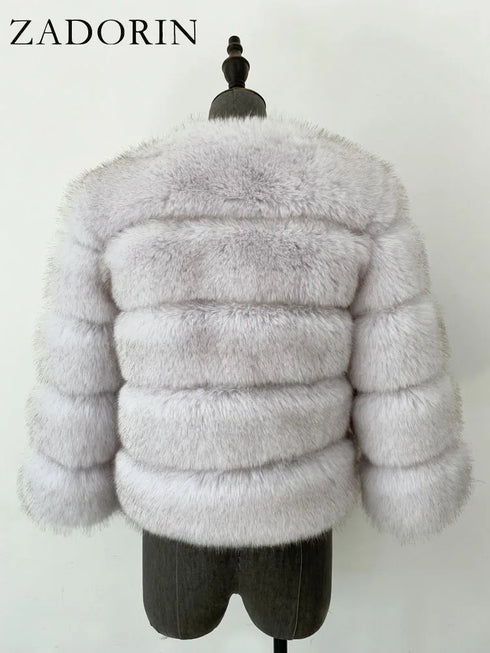 Elegant Faux Fur Coat in Black and White for Women