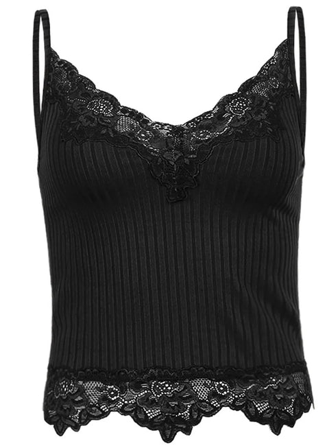 Gothic Lace Trim Bodycon Cami Top in Black