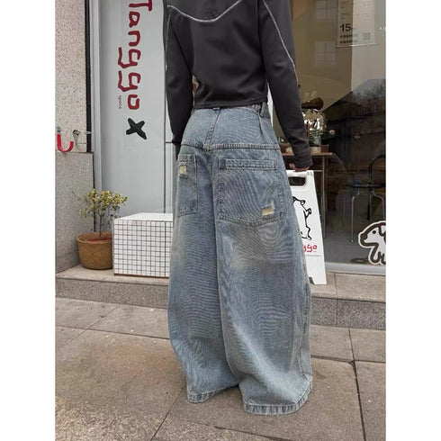 YIBASHU Women's Ripped Wide Leg Jeans