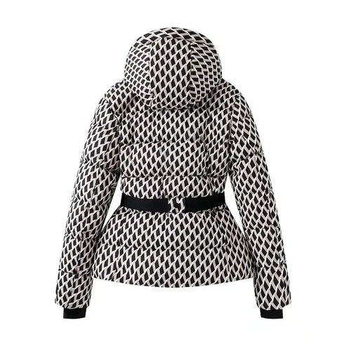 Women's Hooded Padded Winter Parka Coat with Belt