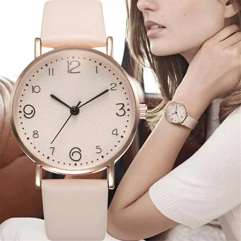 Simple Vintage Digital Face Leather Belt Women's Watch