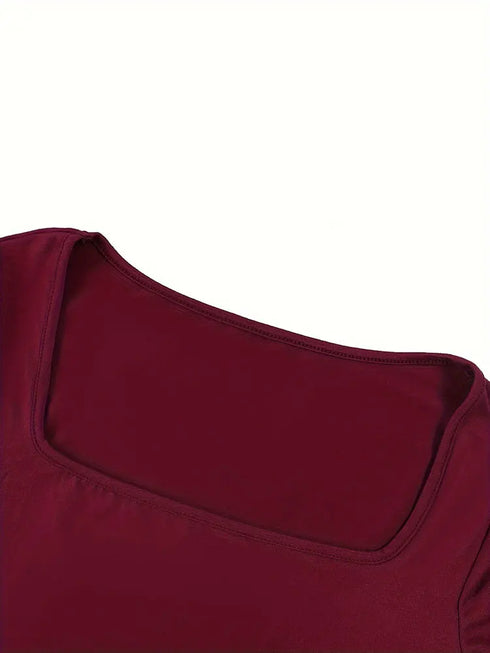 Hot Basic Square Neck Slim Women's Bottoming Clothing Casual Solid Long Sleeve Tops Versatile Fashion Multi-Color Blouse Gifts