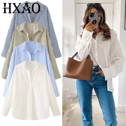 Elegant Oversized Button-Up Blouse for Women
