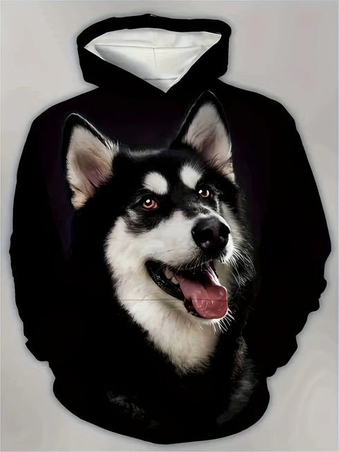 Men's 3D Husky Dog Print Hoodie