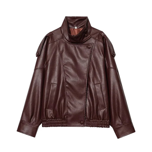 MUJER Black Faux Leather Bomber Jacket for Women