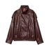 MUJER Black Faux Leather Bomber Jacket for Women