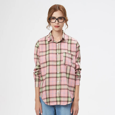 Loose Women's Plaid Shirt - Long Sleeve Casual Blouse