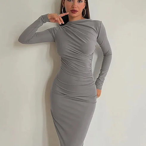 Elegant Solid O-neck Patchwork Maxi Dress