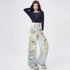 Trendy Y2K Vintage Wide Leg Jeans with Artistic Print